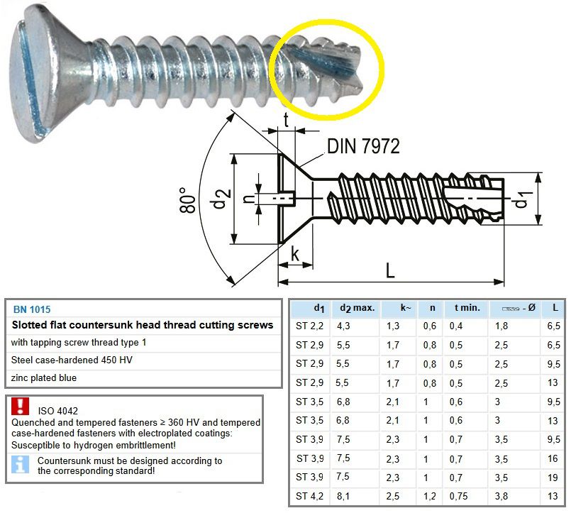 Tornillos Rosca Chapa Tornillo 2.9 BN1015